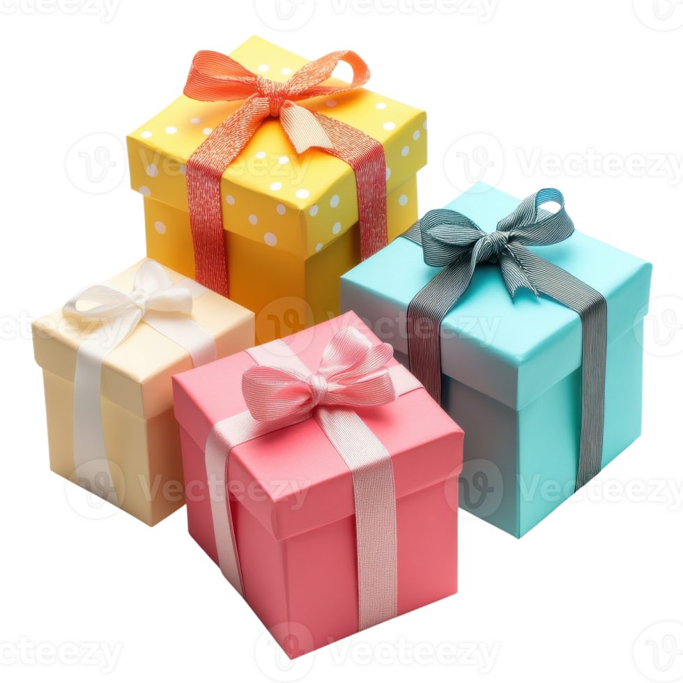 Festive Gift Boxes with Bows Holiday on transparent background. png