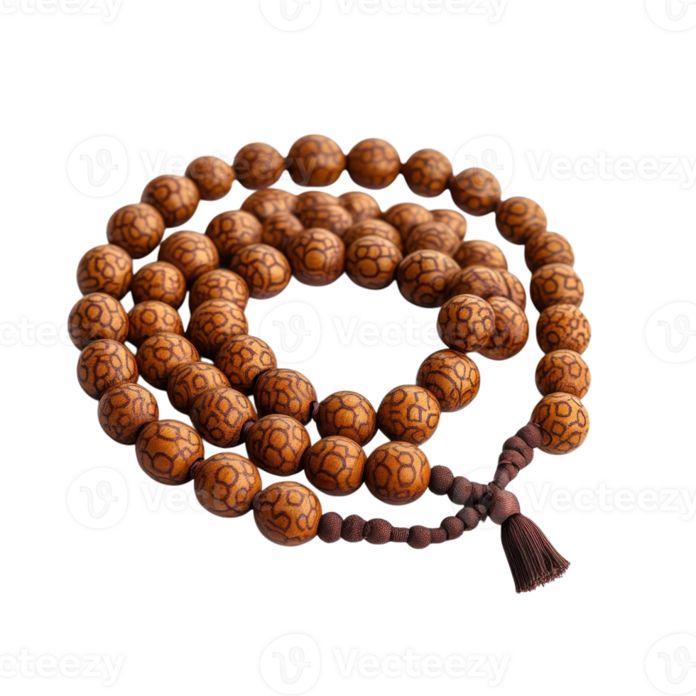 Spiritual Wooden Prayer Beads Photography on transparent background. png