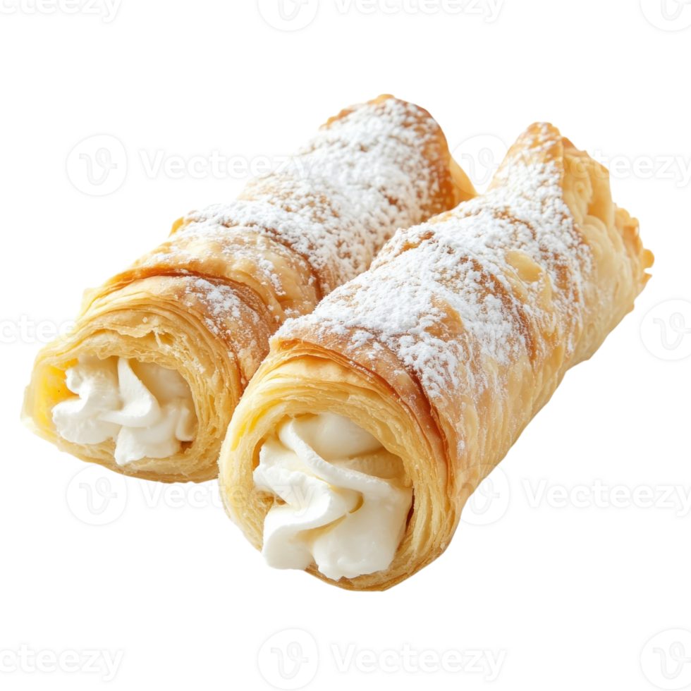 Sweet Pastry Rolls on Rustic Wooden Table on transparent background. png