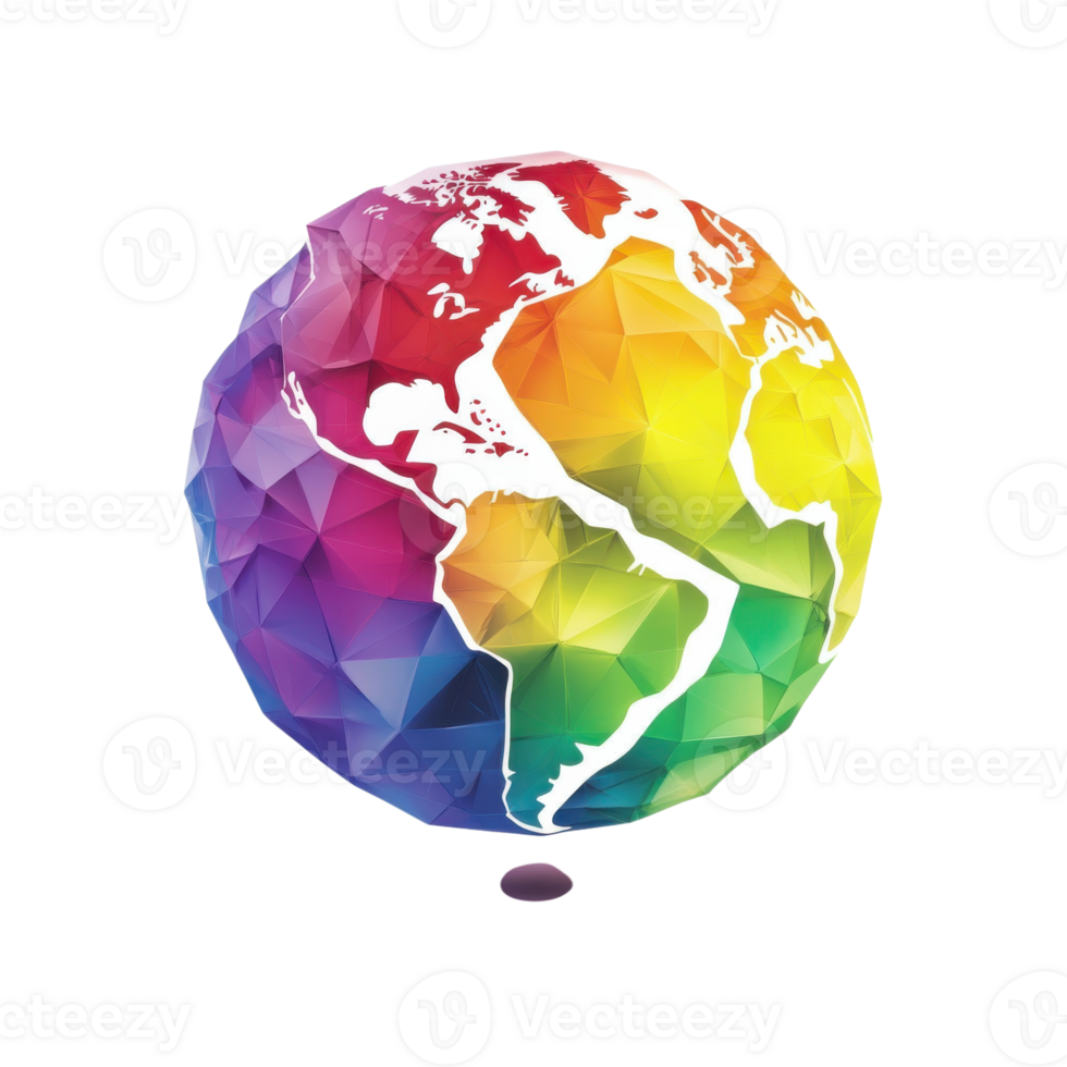 Americas and Europe Geometric Globe on transparent background. png