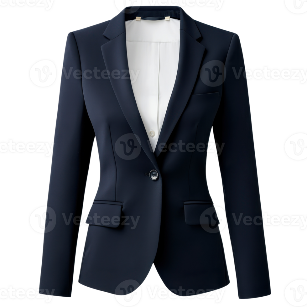 Elegant Dark Blue Womens Business Jacket on transparent background. png