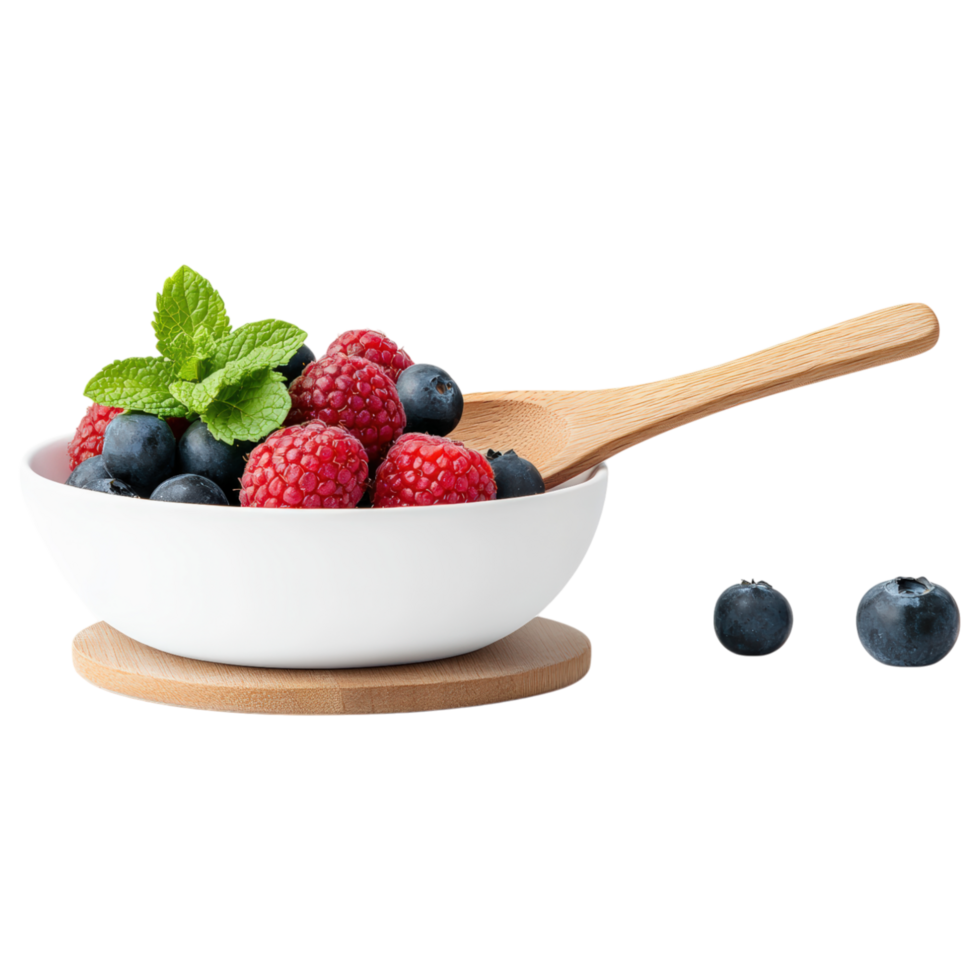 Food concept, bowl of mixed berries with fresh mint, showcasing vibrant colors and healthy snack option png