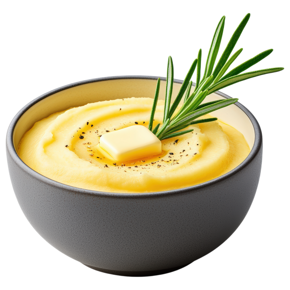 Food concept, Creamy mashed potatoes topped with melted butter and fresh herbs create comforting dish that delights senses png