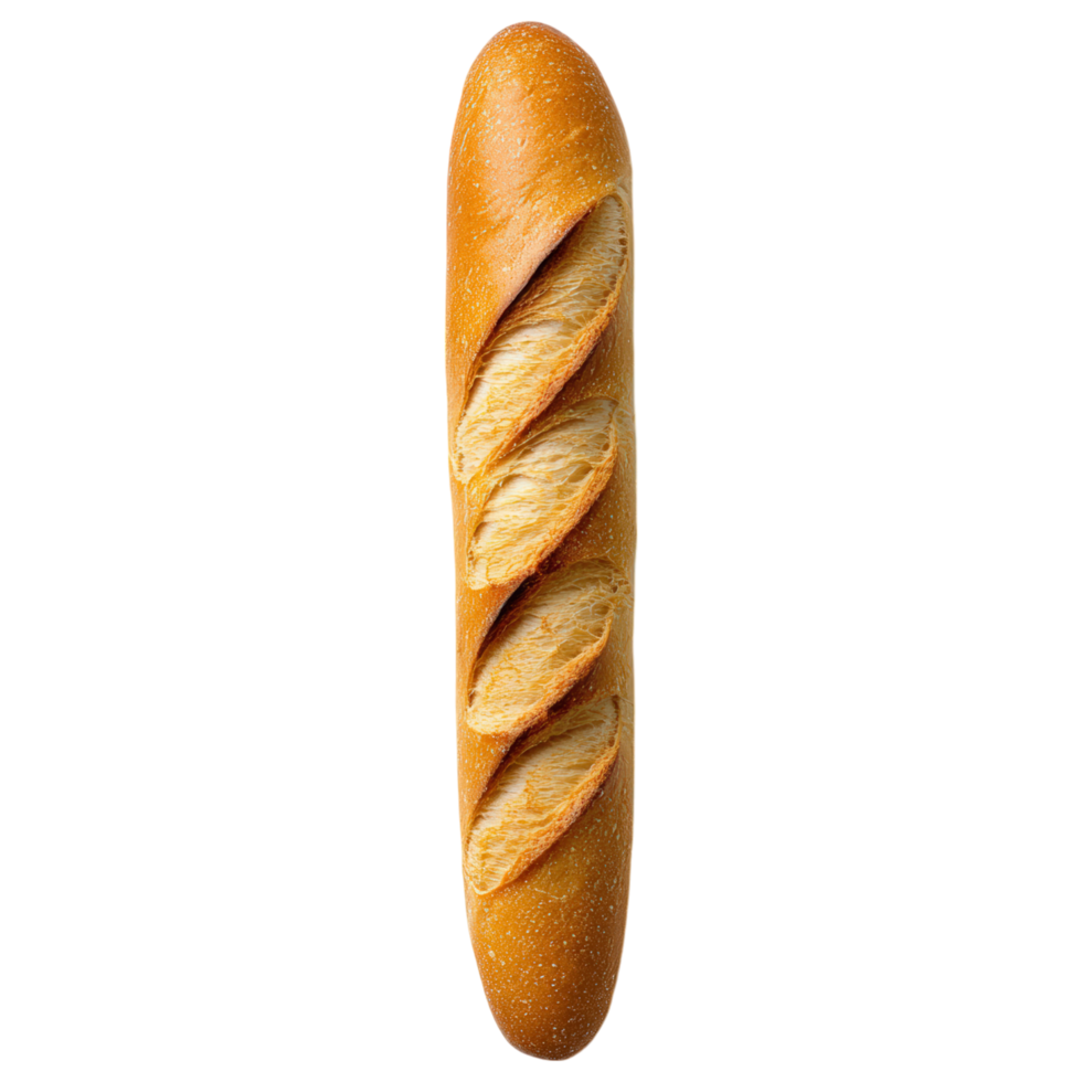 crispy French baguette with golden crust and soft interior, perfect for sandwiches or enjoying with butter. png