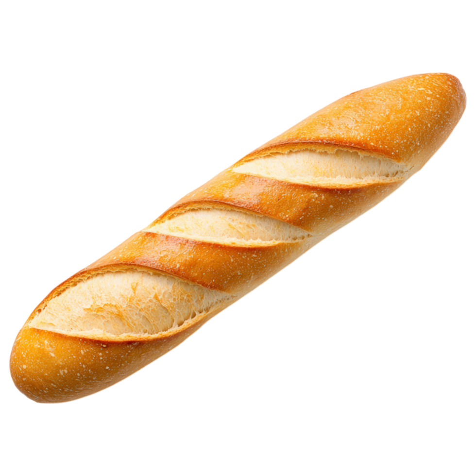 Crispy golden French baguette with torn end, perfect for sandwiches or enjoying with butter png