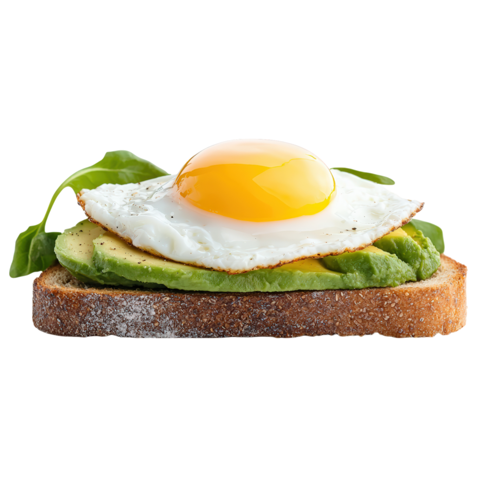 A toasted bread with an egg and avocado on top png