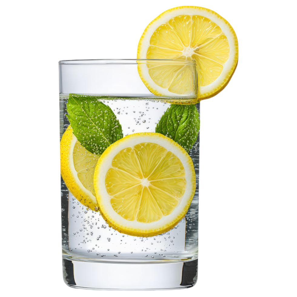 Free Isolated Food and Beverage on Transparent Background Refreshing beverage with lemon slices and mint leaves, perfect for hydration and png