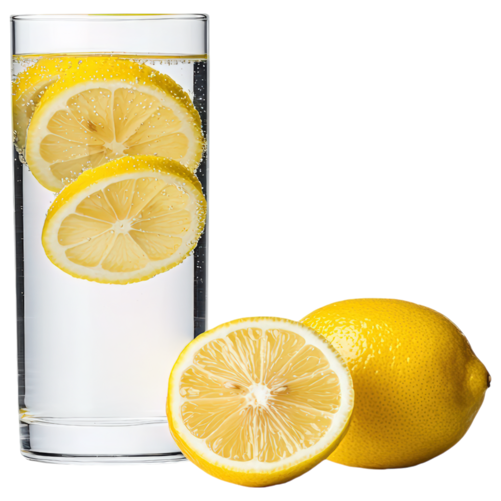 Free Isolated Food and Beverage on Transparent Background Refreshing lemon slices in sparkling water, perfect for food and beverage lovers png