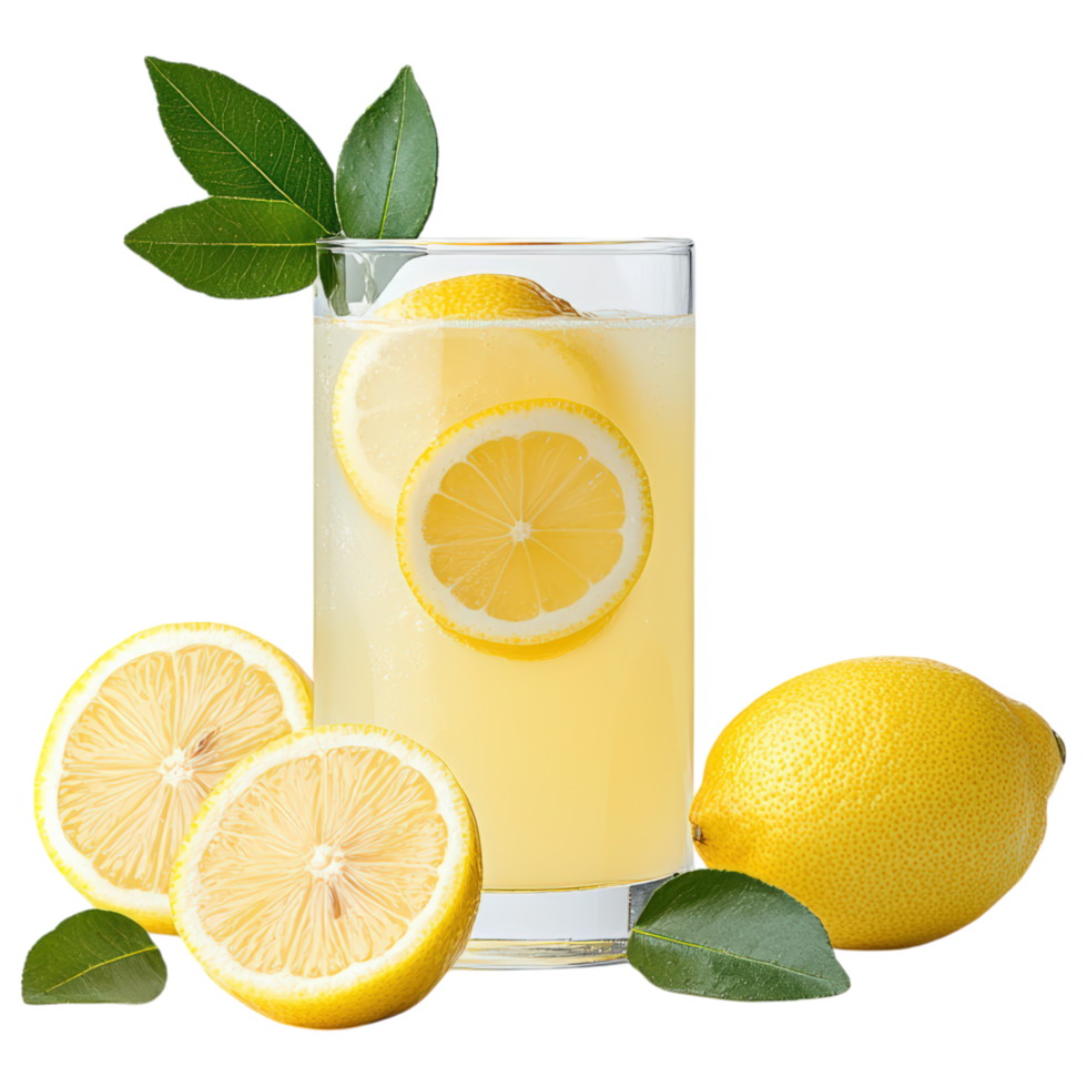Free Isolated Food and Beverage on Transparent Background Refreshing lemonade with lemon slices, food, and beverage png