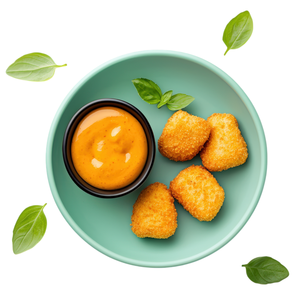 Free Isolated Food and Beverage on Transparent Background Crispy, golden nuggets served with rich, savory dip, perfect for food and beverage png