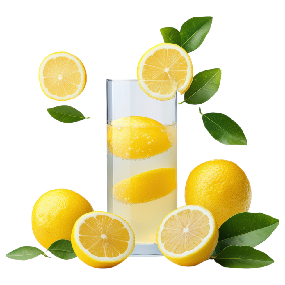 Free Isolated Food and Beverage on Transparent Background Refreshing beverage with lemons, showcasing vibrant colors and natural elements png