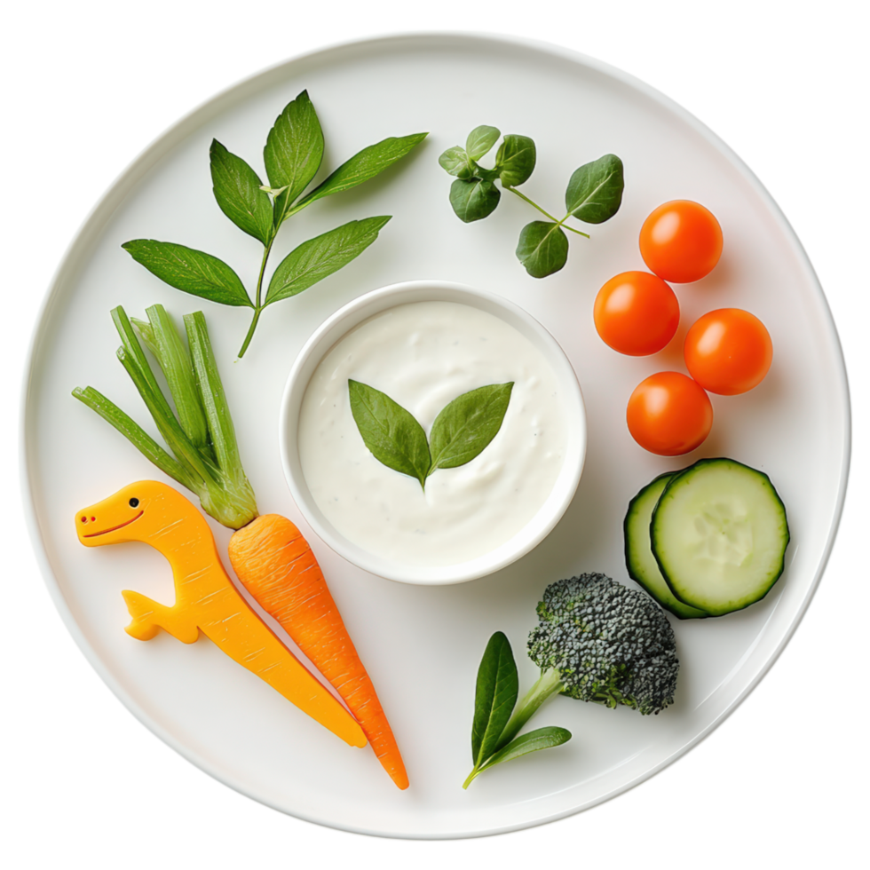 Free Isolated Food and Beverage on Transparent Background Fresh vegetables, yogurt dip, and colorful ingredients create vibrant food png