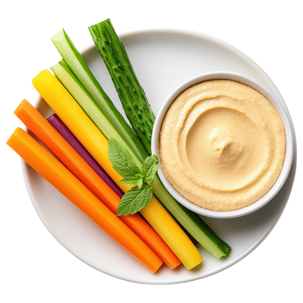 Free Isolated Food and Beverage on Transparent Background Fresh vegetables and creamy dip, perfect for snacks and gatherings png