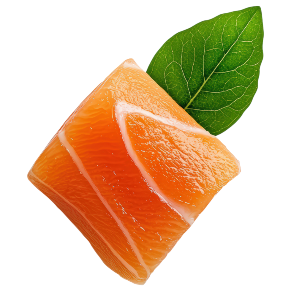 Free Isolated Food and Beverage on Transparent Background Fresh salmon fillet with green leaf, perfect for food and beverage dishes png