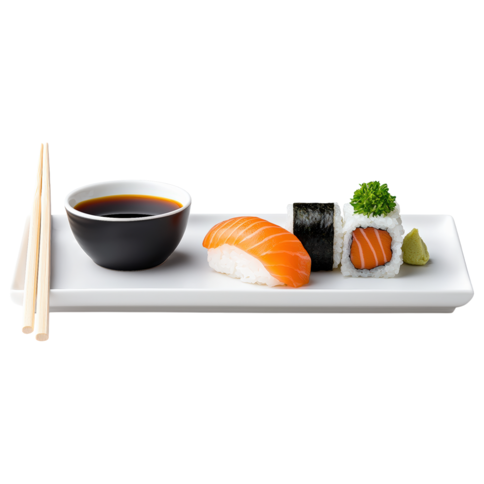 Free Isolated on Transparent Background, Savor delicious sushi, featuring fresh fish, rice, and vibrant colors, perfect for food and beverage png