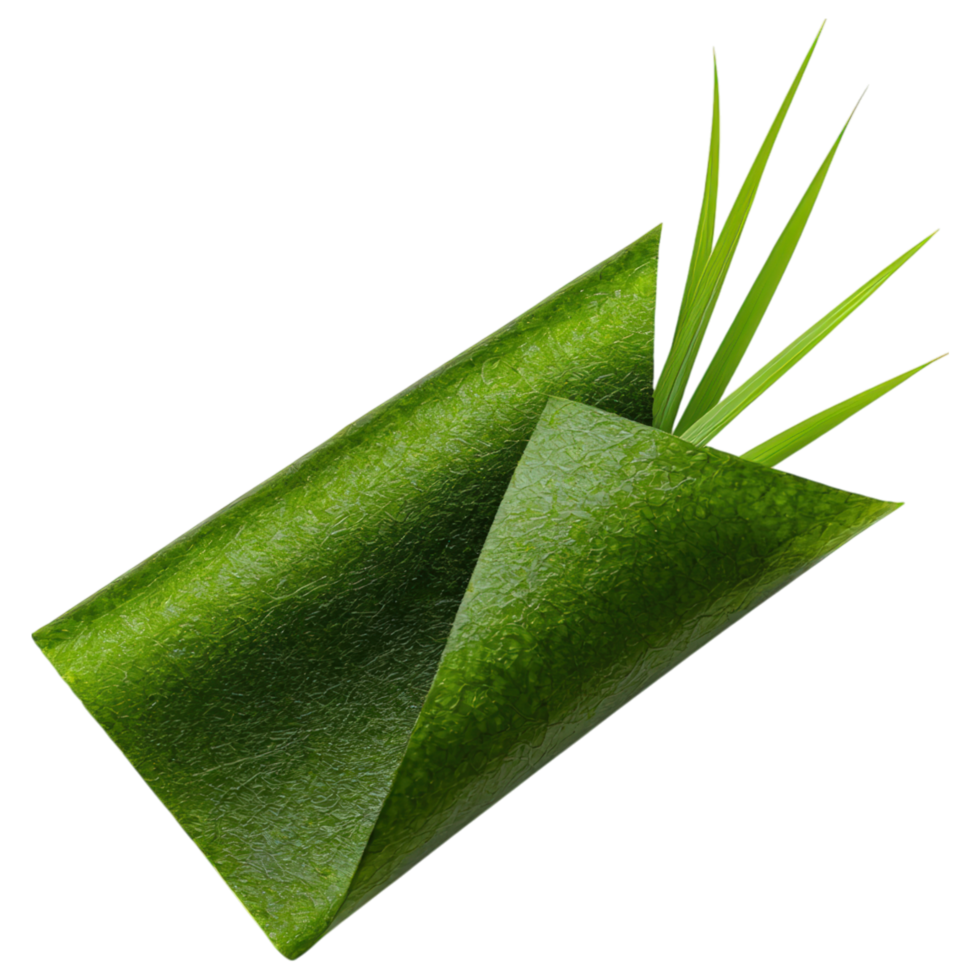 Free Isolated on Transparent Background, vibrant green leaf with grass peeking out, symbolizing nature and freshness, perfect for food and png
