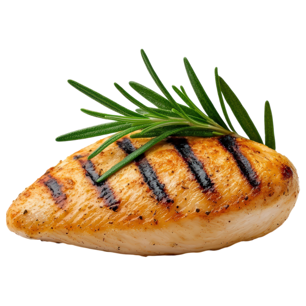 Free Isolated on Transparent Background, Grilled chicken breast with herbs, showcasing delicious food, and beverage experience, png