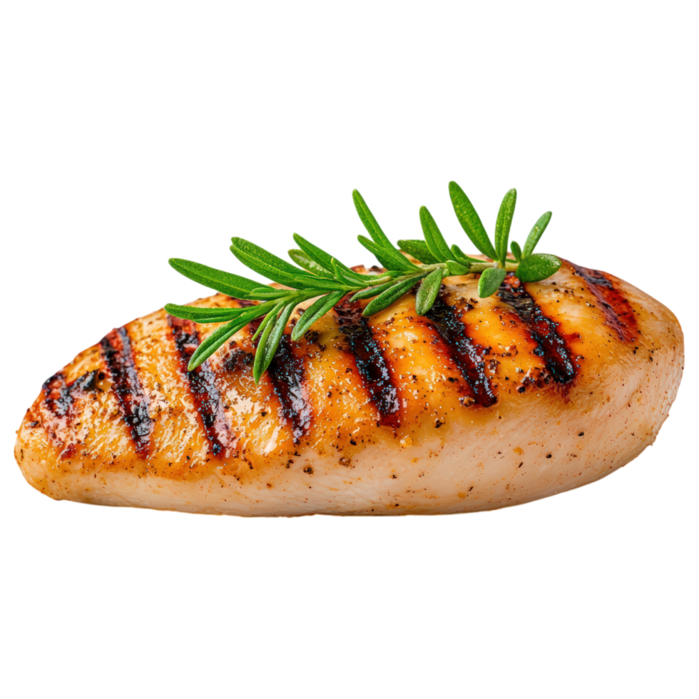 Free Isolated on Transparent Background, Grilled chicken breast with herbs, showcasing delicious food, and beverage. png