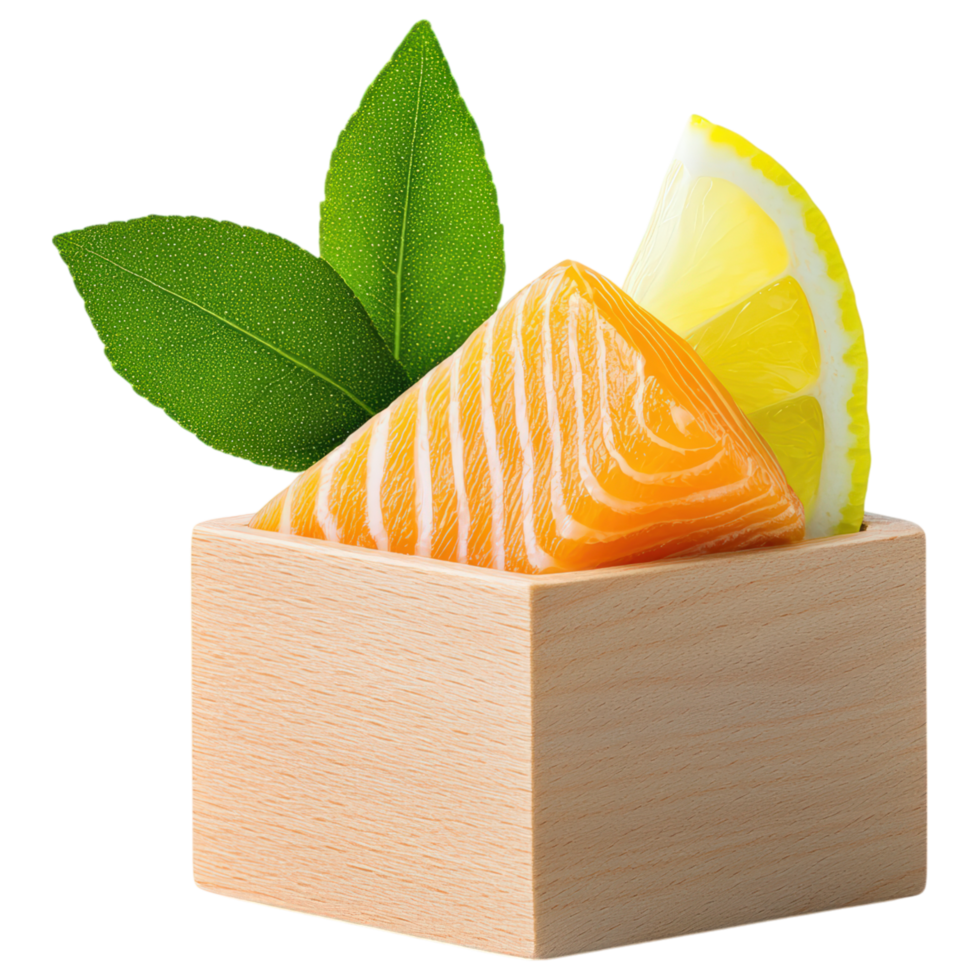 Free Isolated on Transparent Background, Fresh salmon, lemon, and green leaves create vibrant display of food and beverage png