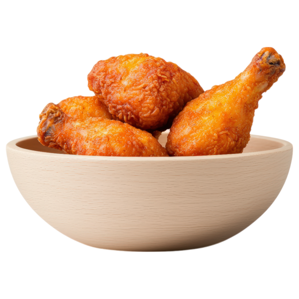 Free Isolated on Transparent Background, Crispy, golden chicken wings served in wooden bowl, perfect for sharing and enjoying food and beverage png