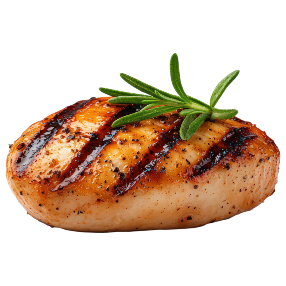 Free Isolated on Transparent Background, Grilled chicken breast with herbs, showcasing delicious food, and beverage . png