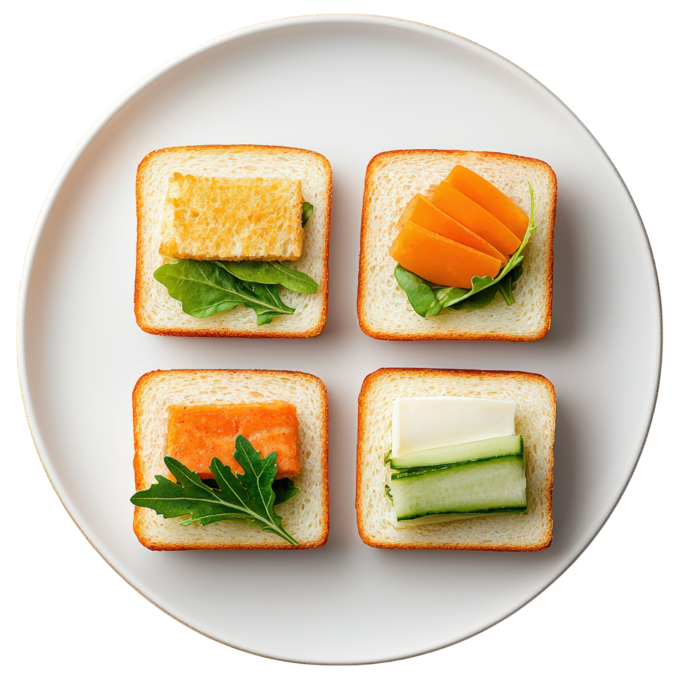 Free Isolated on Transparent Background, Delightful food and beverage presentation featuring colorful sandwiches with fresh ingredients png