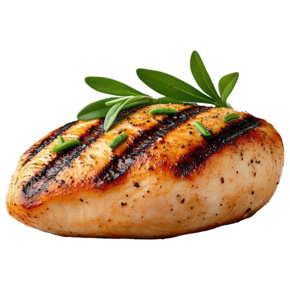 Free Isolated on Transparent Background, Grilled chicken breast with herbs, showcasing delicious food, and beverage png