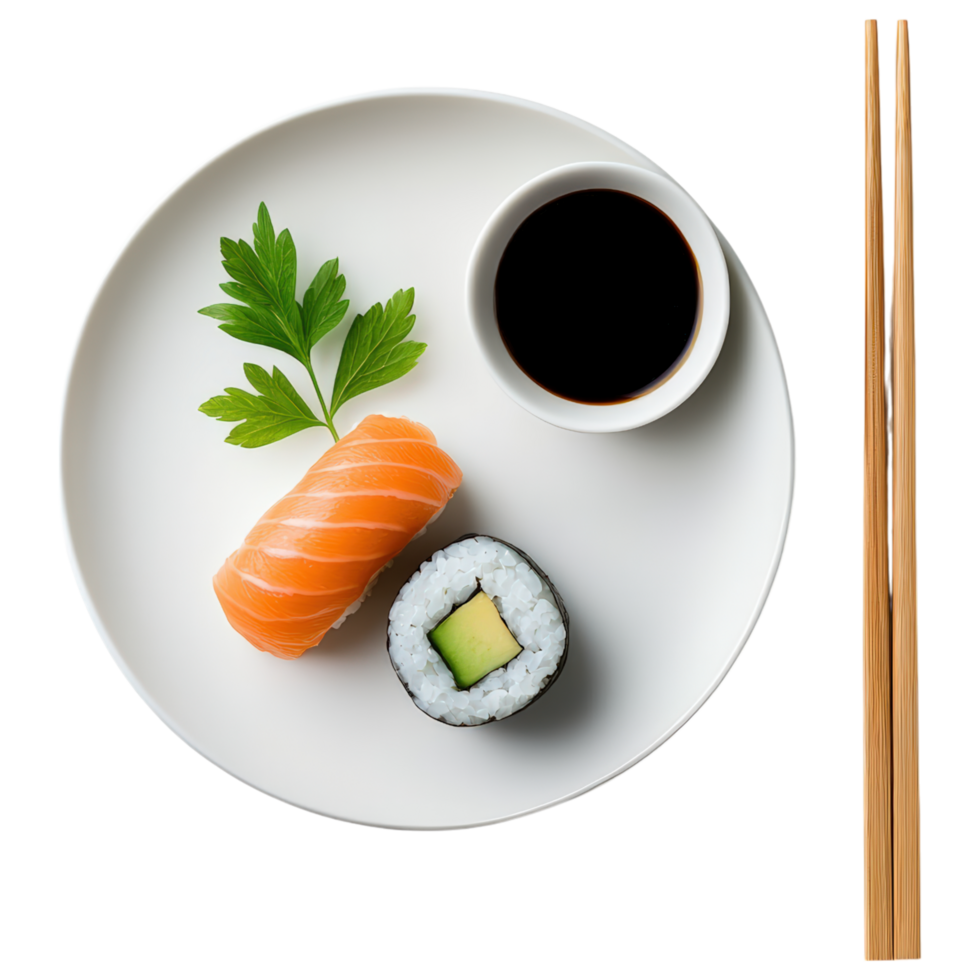 Free Isolated on Transparent Background, Savor delicious sushi, featuring fresh salmon, rice, and vegetables, perfect for food and beverage lovers png