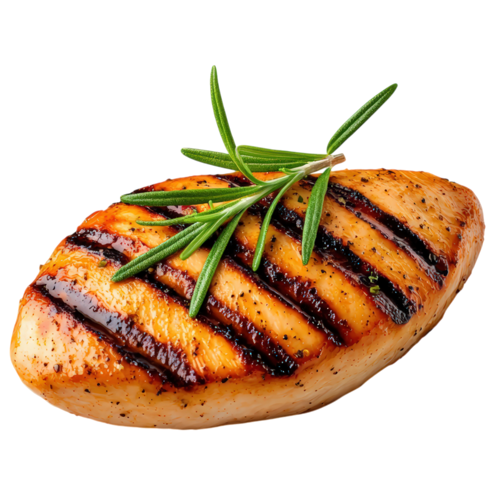 Free Isolated on Transparent Background, Grilled chicken breast with herbs, showcasing delicious food, and beverage experience. png