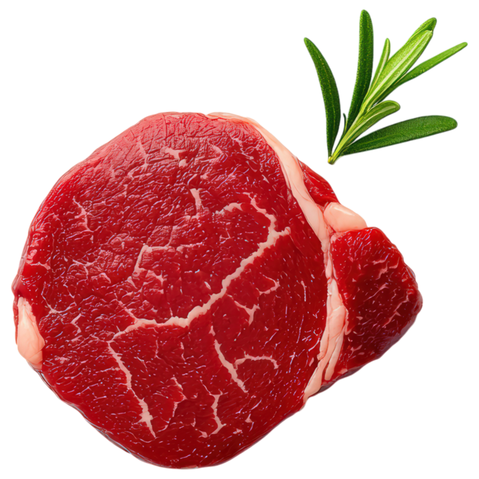 Free Isolated on Transparent Background, Fresh beef, meat, food, and beverage, with sprig of rosemary, perfect for cooking and grilling png