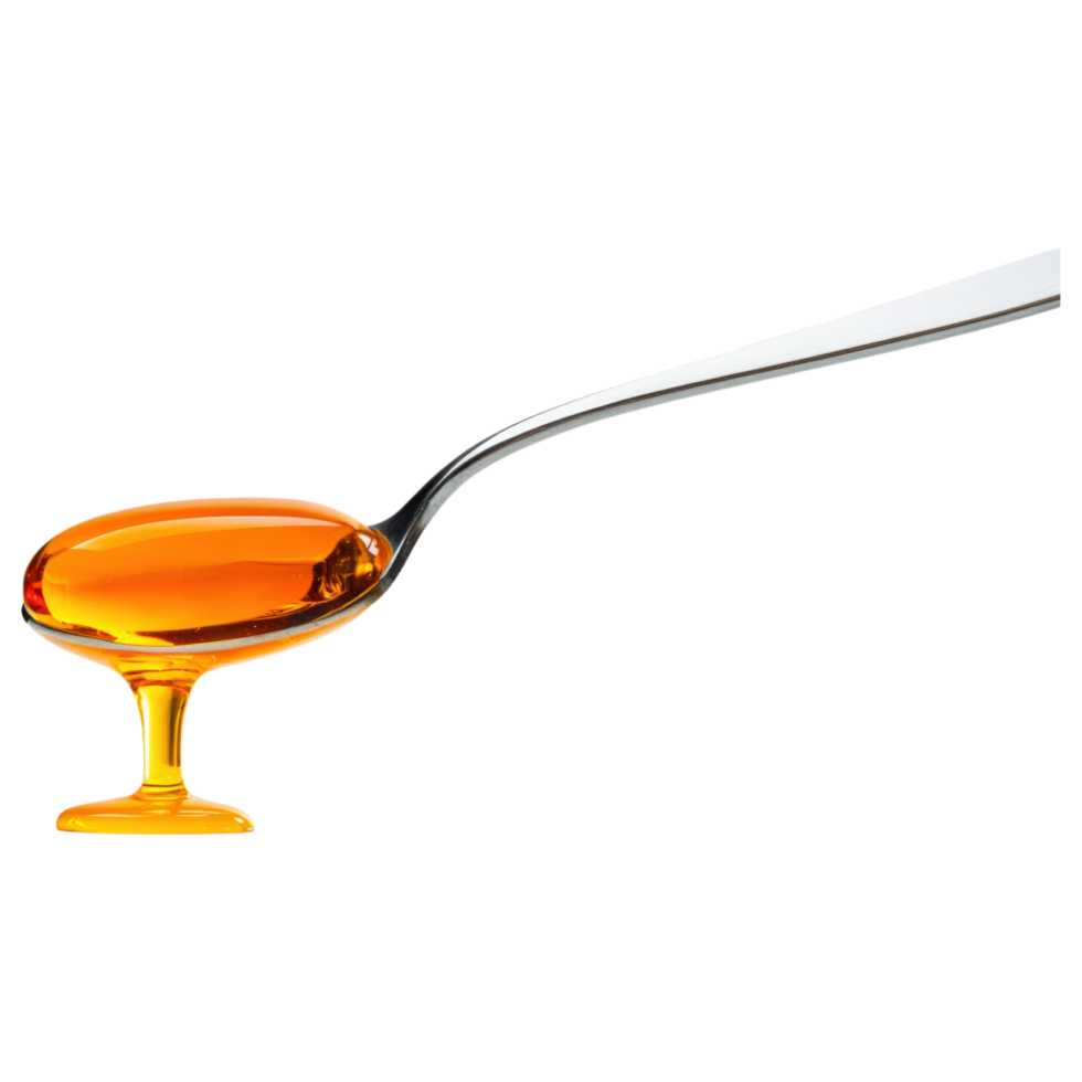 Free Isolated on Transparent Background, shiny spoon holds golden syrup, showcasing its rich color and texture, perfect for food and beverage png