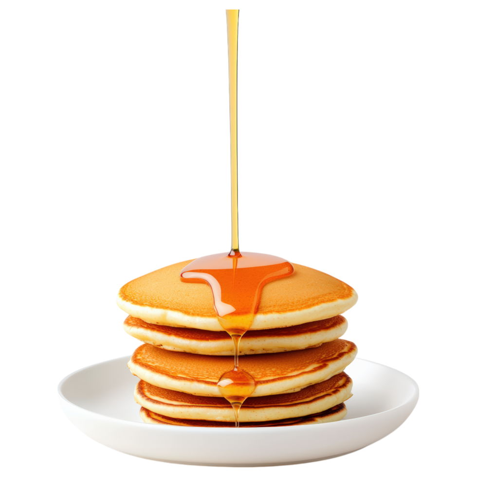 Free Isolated on Transparent Background, Delicious pancakes stacked high, drizzled with syrup, perfect for breakfast, food png