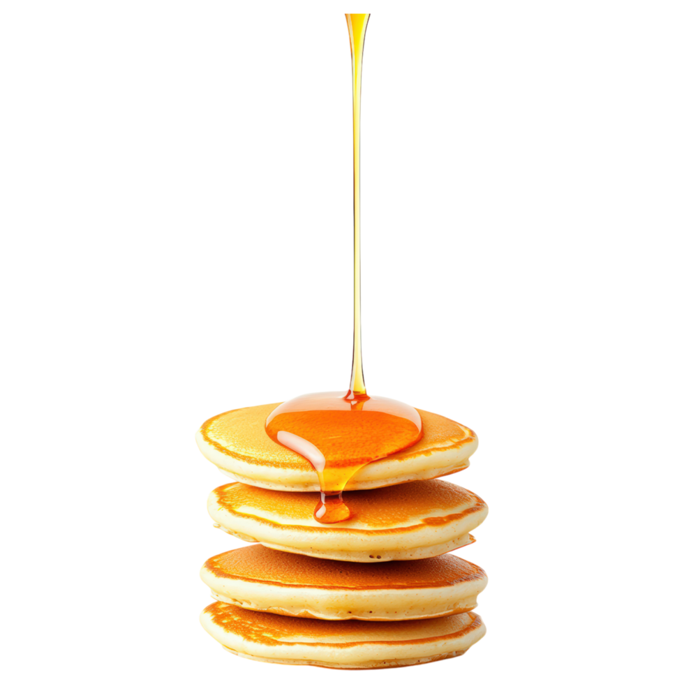 Free Isolated on Transparent Background, Delicious pancakes stacked high, drizzled with syrup, perfect for breakfast, food. png
