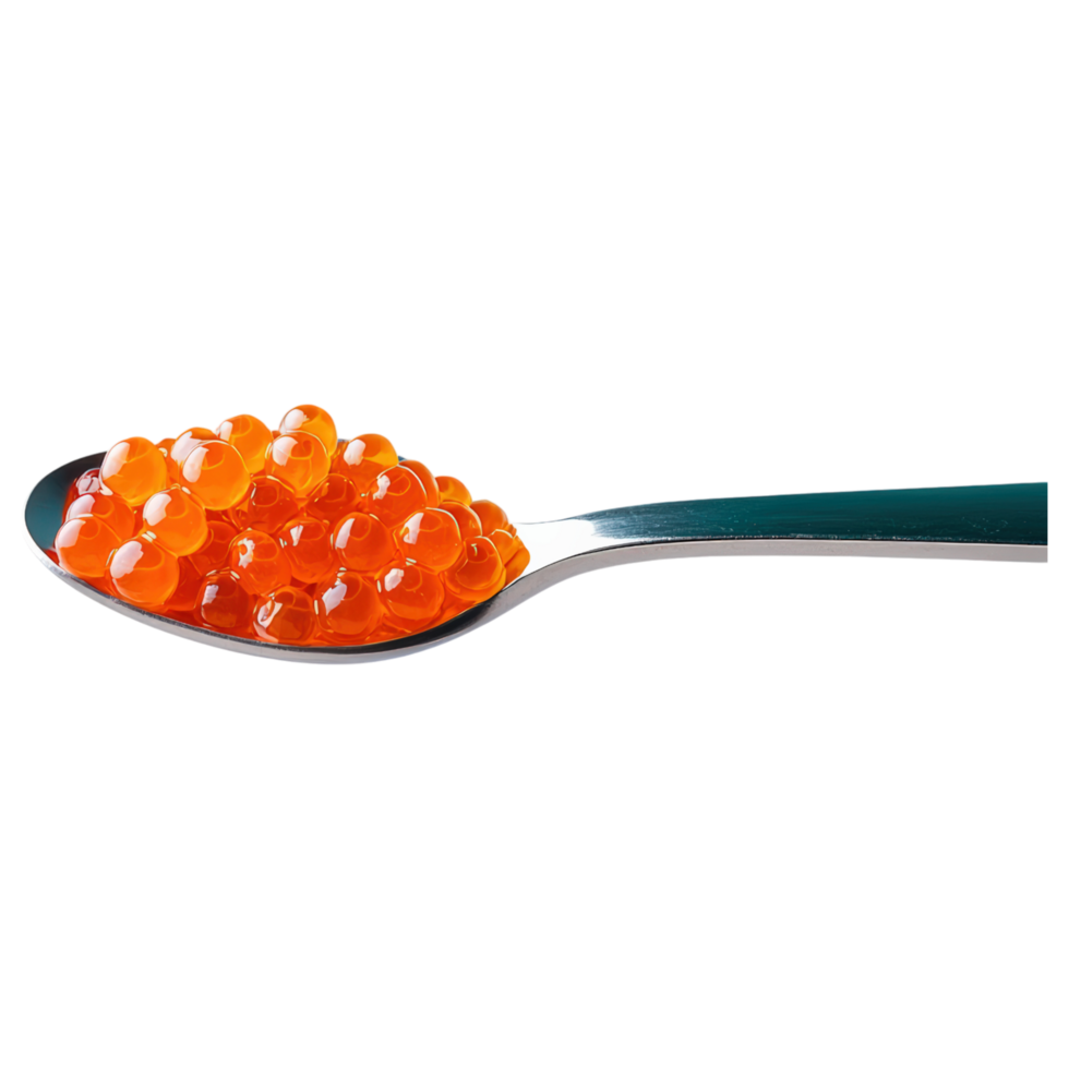 Free Isolated on Transparent Background, Delicious fish roe on spoon, showcasing vibrant orange color, perfect for food, and beverage lovers png