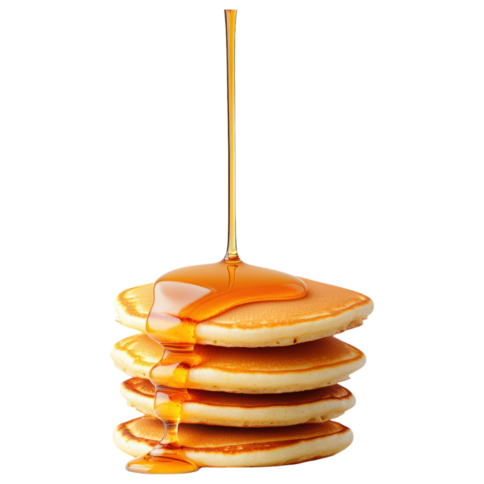 Free Isolated on Transparent Background, Delicious pancakes stacked high, drizzled with syrup, perfect for breakfast, food, and beverage lovers png