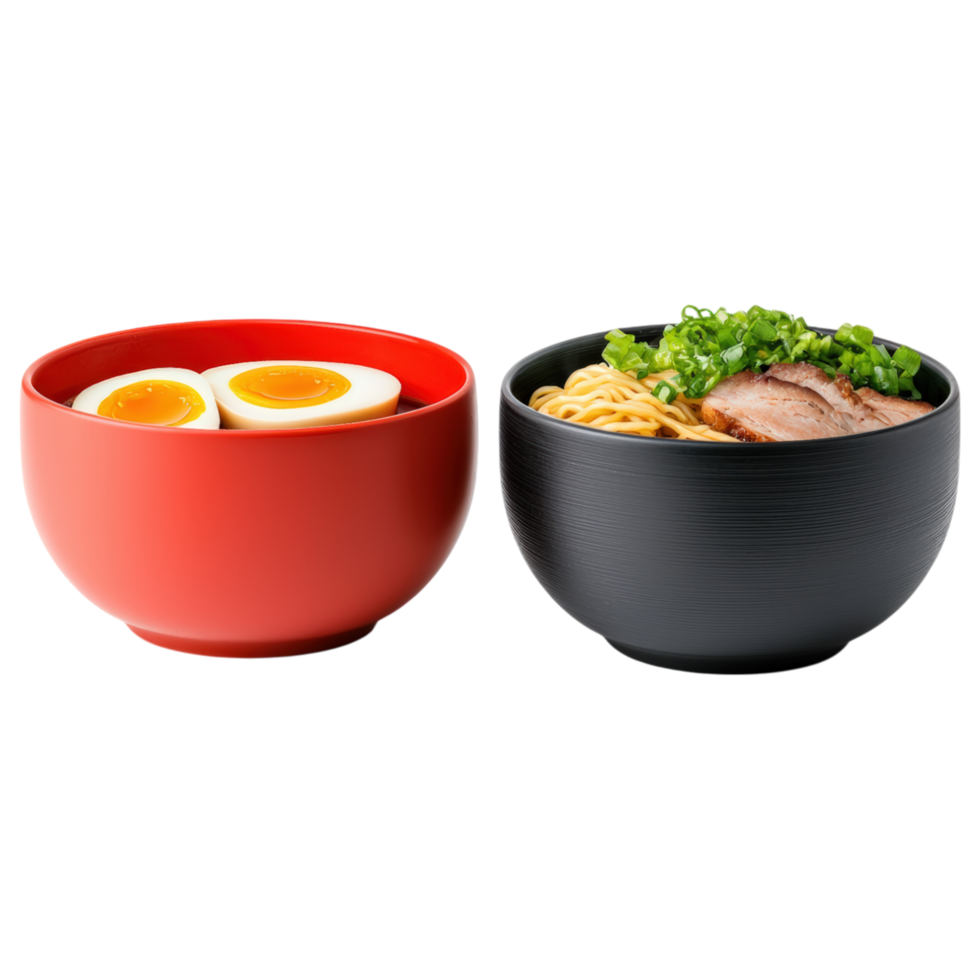 Free Isolated on Transparent Background, Delicious ramen and eggs in vibrant bowls, showcasing food, and beverage in delightful presentation png