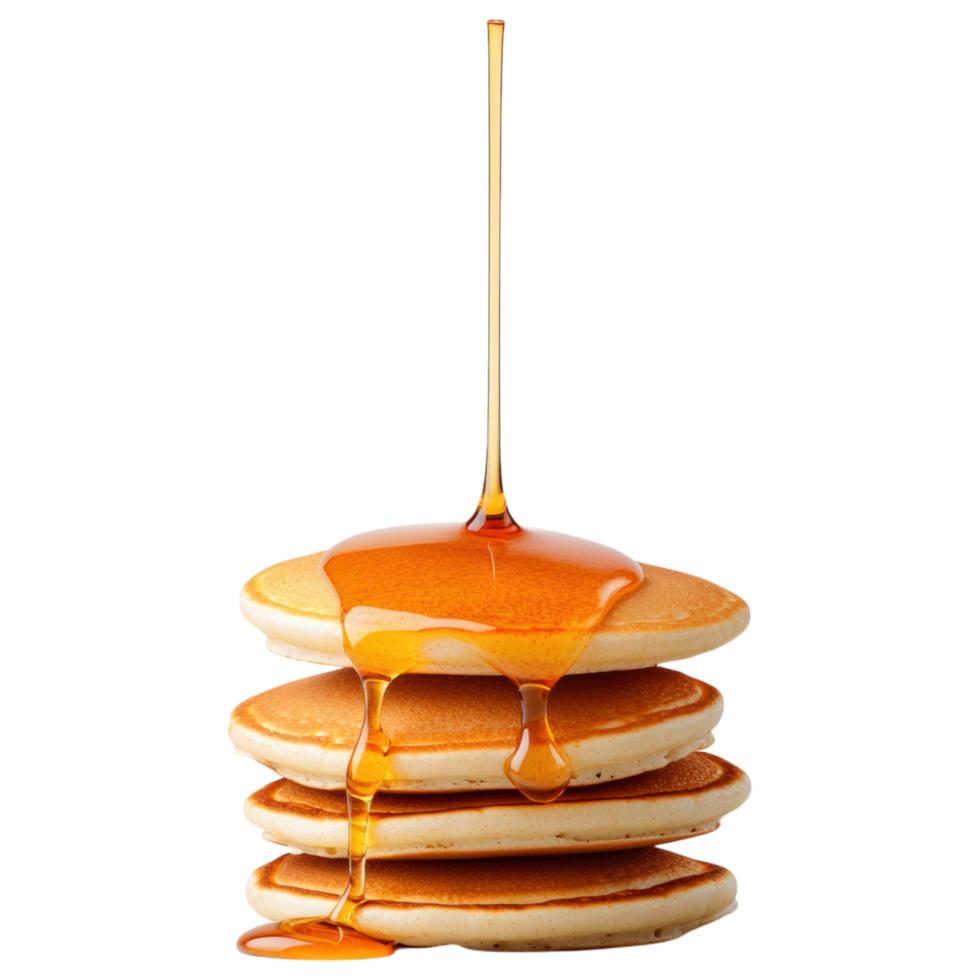 Free Isolated on Transparent Background, Delicious pancakes stacked high, drizzled with syrup, perfect for breakfast, food, and beverage png
