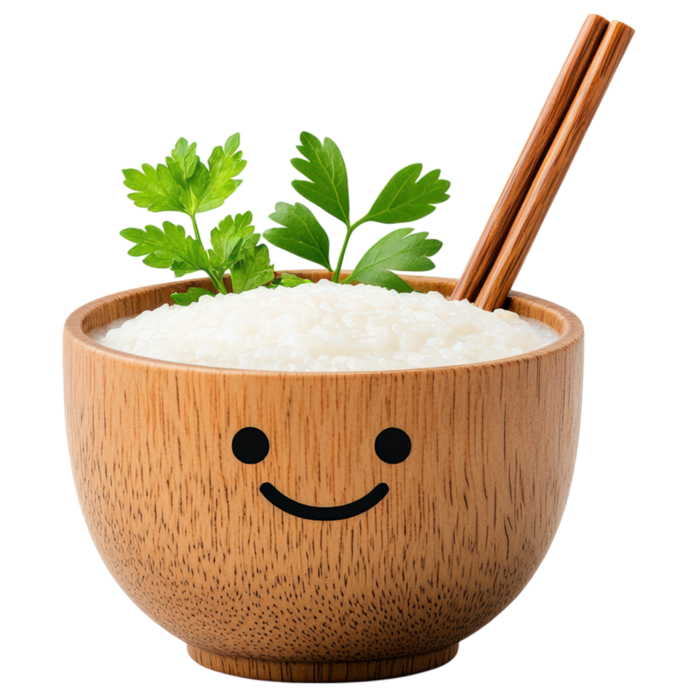 Free Isolated on Transparent Background, cheerful bowl of rice with fresh herbs, perfect for any meal, showcasing food and beverage delight png