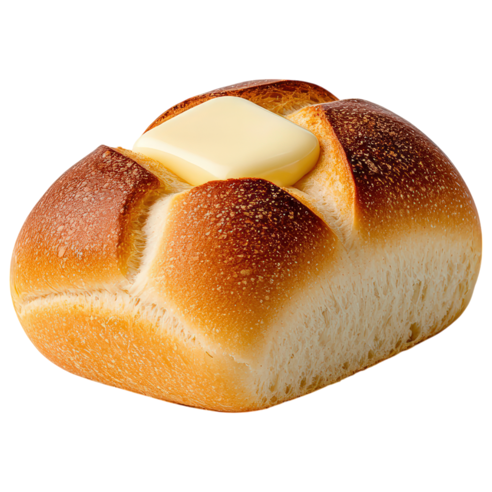 Free Isolated on Transparent Background, Freshly baked bread roll with butter top, perfect for any meal, showcasing delicious food, png