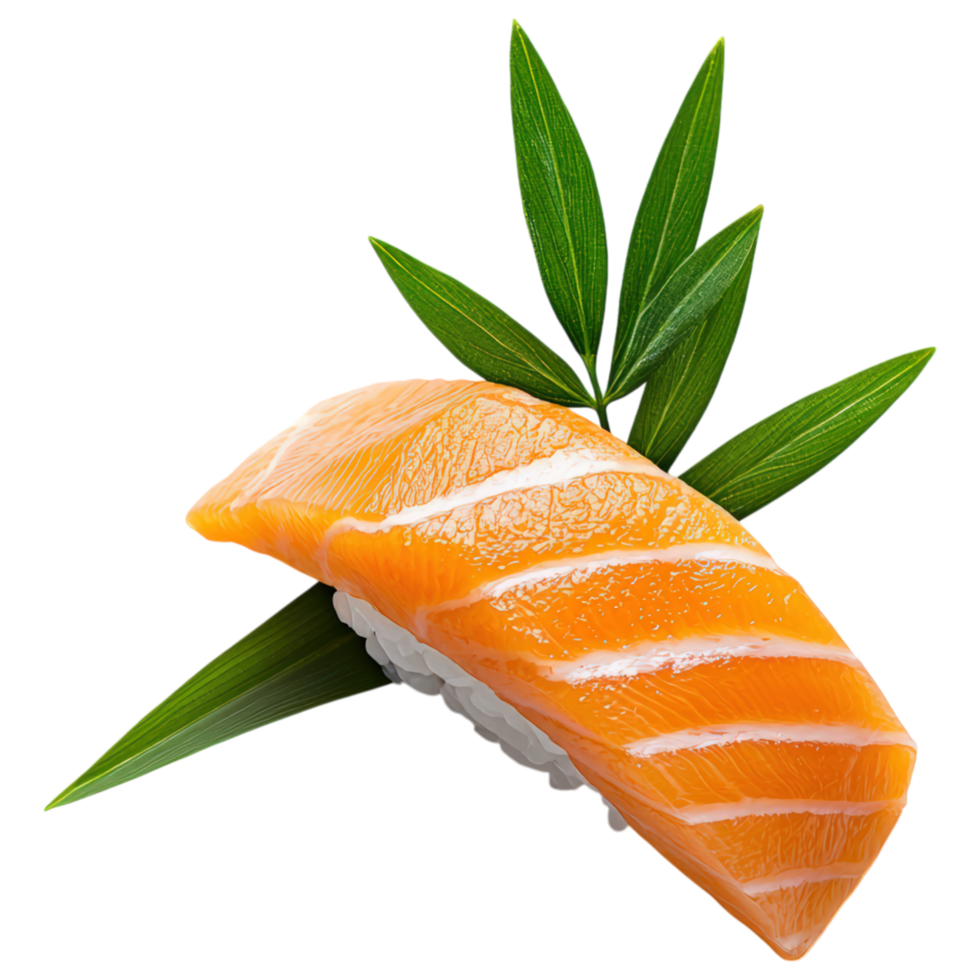 Free Isolated on Transparent Background, Savor deliciousness of sushi, featuring fresh salmon, rice, and vibrant greens, perfect for food and png