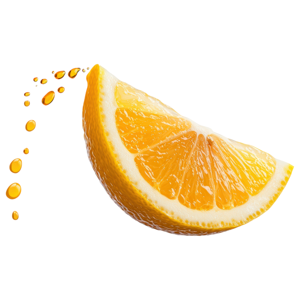 Free Isolated on Transparent Background, Fresh lemon slice, juicy, vibrant, food, and beverage, with droplets of juice splashing, perfect for png