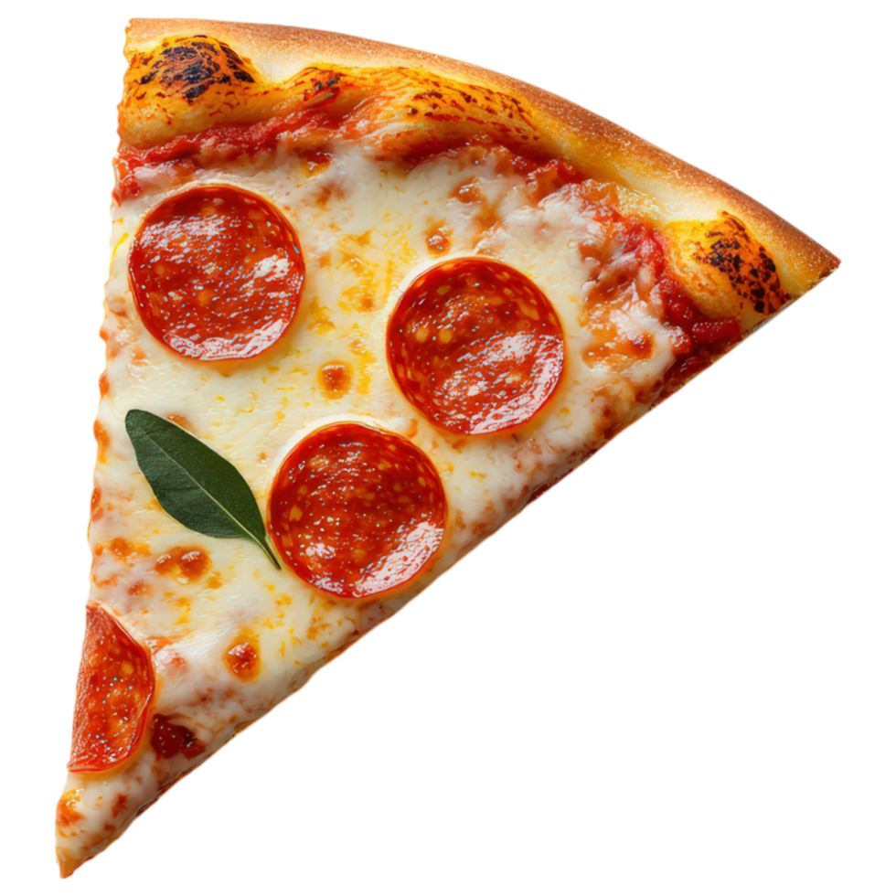 Free Isolated on Transparent Background, Delicious pizza slice with pepperoni, cheese, and fresh herbs, perfect for food and beverage lovers png