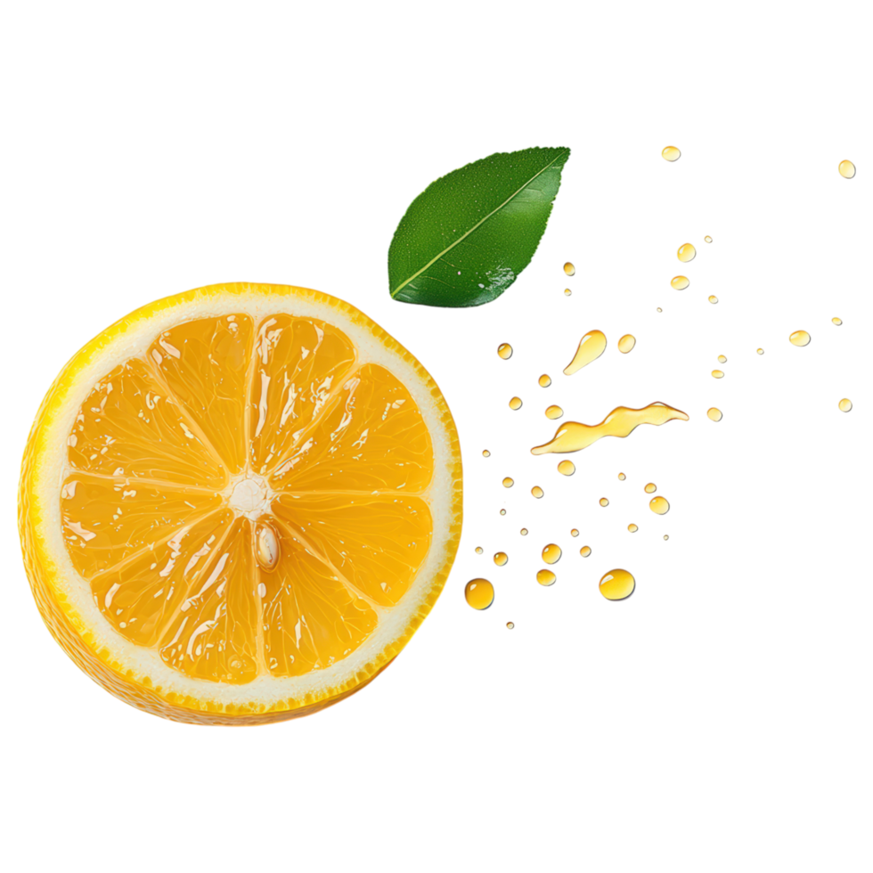 Free Isolated on Transparent Background, Fresh lemon slice, vibrant yellow, juicy, with droplets, food, and beverage, perfect for drinks png