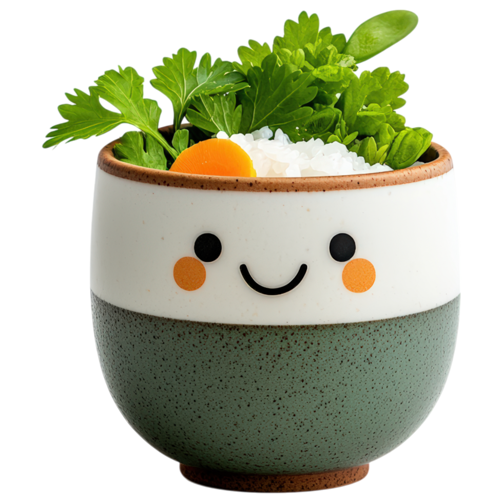Free Isolated on Transparent Background, cheerful bowl filled with rice, garnished with fresh herbs and slice of orange, perfect for food and png