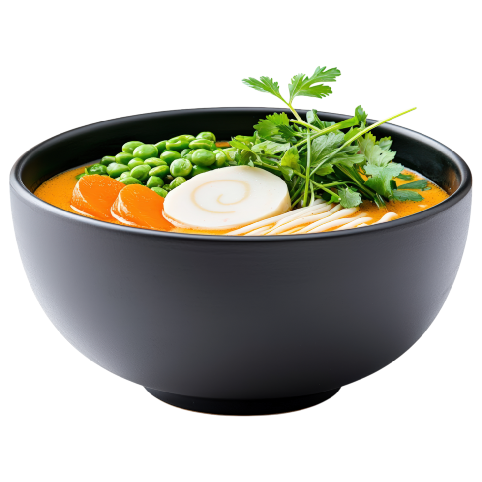 Free Isolated on Transparent Background, Delicious ramen bowl with vibrant vegetables, food, and beverage lovers will enjoy this colorful dish png