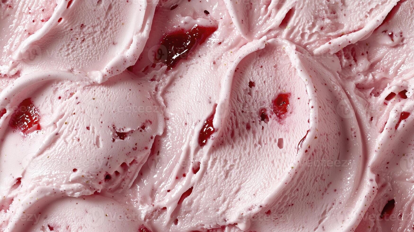 Ice cream texture with berry jam, macro photo