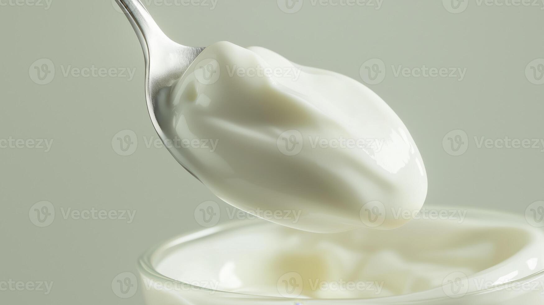 Spoonful of creamy yogurt isolated on white background with copy space photo
