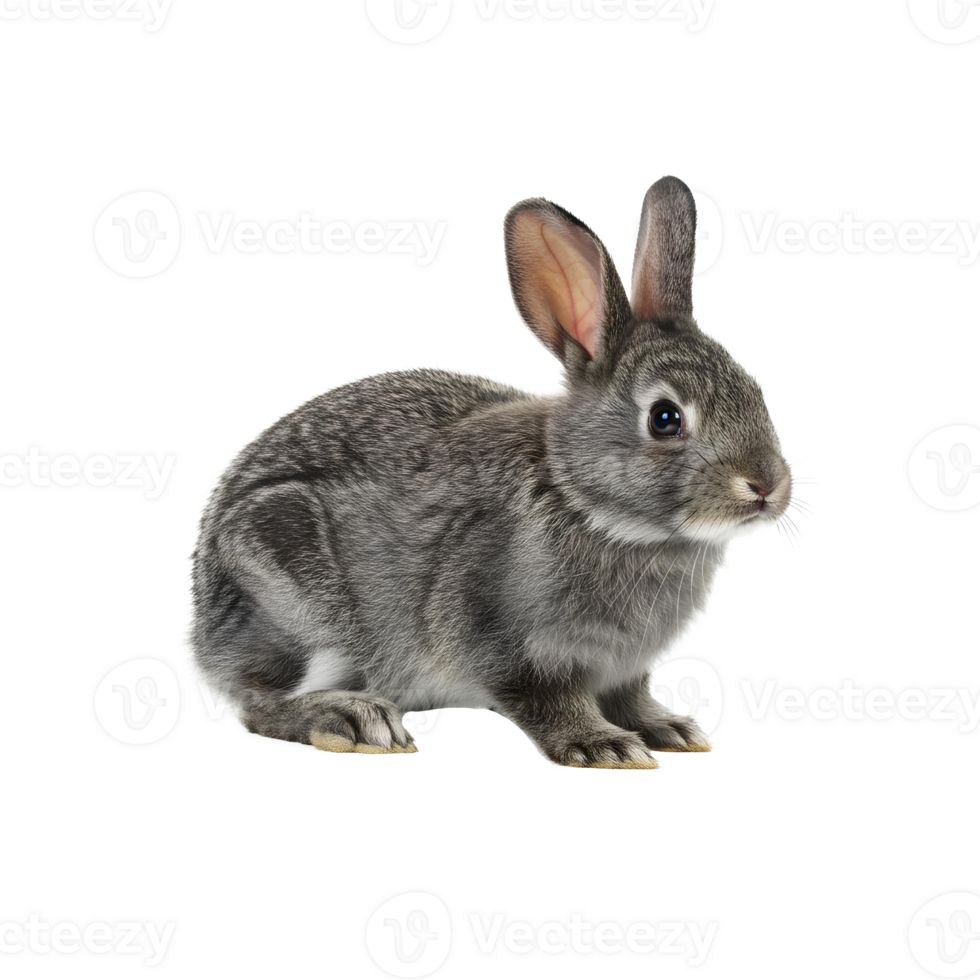 rabbit . cute fluffy grey bunny . Small, adorable rabbit with soft fur isolated, ideal for Easter decorations, children's illustrations, and pet branding. Easter bunny with long ears png