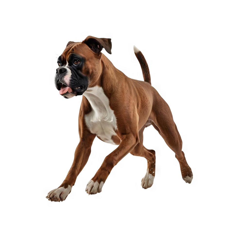 Brown boxer dog running fast side view png