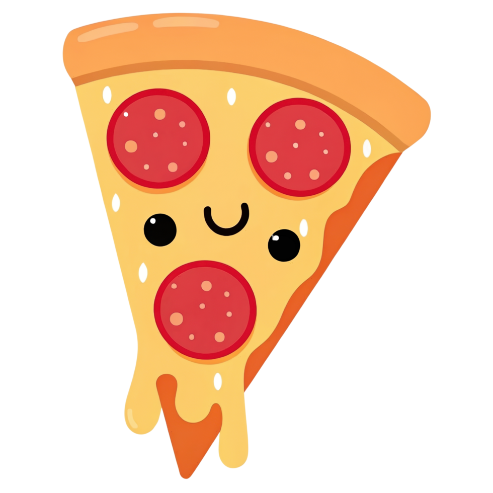 Kawaii pizza slice with pepperoni and smiling face png